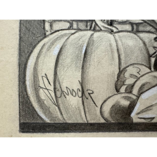 1940s 1940s Original Signed Graphite Illustration of Praying Woman With Harvest Still Life, 11.75 X 9.75 In. For Sale - Image 5 of 6