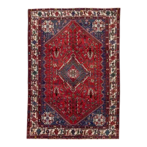 1960s Vintage Persian Shiraz Handmade Red Medallion Wool Rug