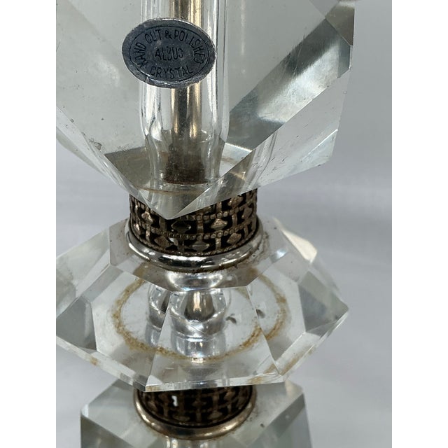 Pair of Vintage Hurricane Cut Crystal Table Lamps For Sale - Image 11 of 12