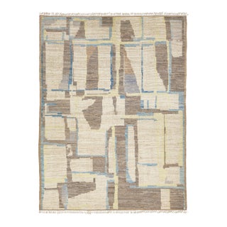 10 X 13 Modern Moroccan Wool Rug With Abstract Geometric Design, Earthy Tones For Sale