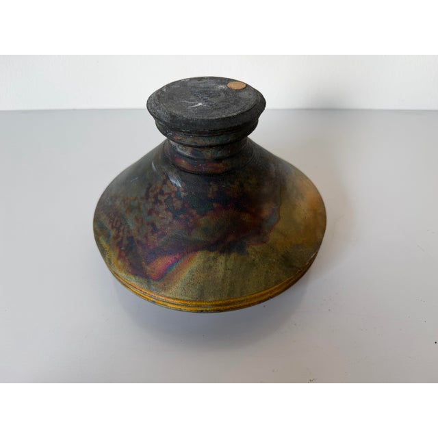 Brown Vintage Raku Fired Sculptural Pottery Pedestal Vase For Sale - Image 8 of 11