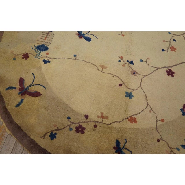 1920s 1920s Beige Floral Antique Chinese Oval Art Deco Carpet 6'2'' X 7'9'' Wool Knotted Rug For Sale - Image 5 of 9