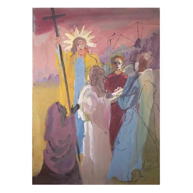 Gustave Bourgogne, Christ Talk, Watercolor & Ink, 1950s For Sale