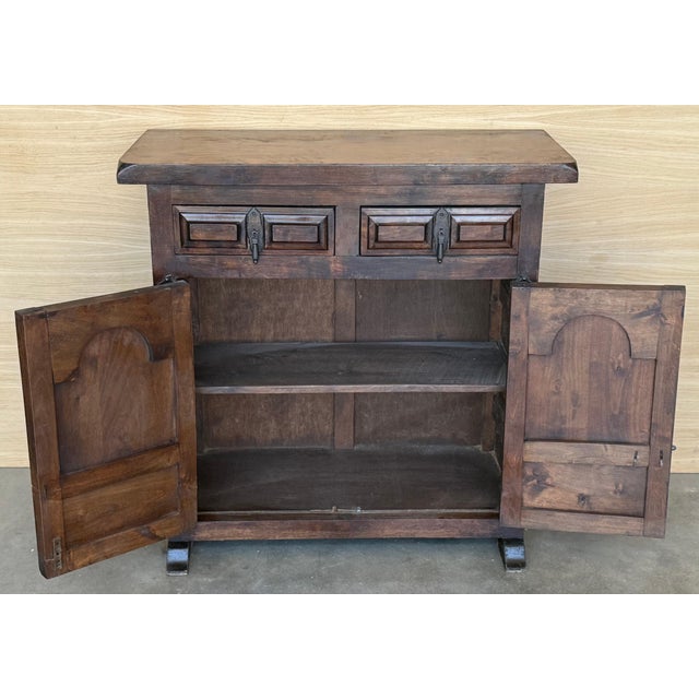 Late 19th Century 19th Spanish Baroque Carved Walnut Narrow Two Drawer Credenza or Buffet For Sale - Image 5 of 18