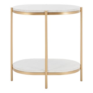 Dove End Table in Gold with White Faux Marble For Sale