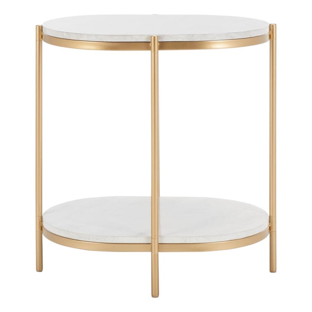 Dove End Table in Gold with White Faux Marble For Sale