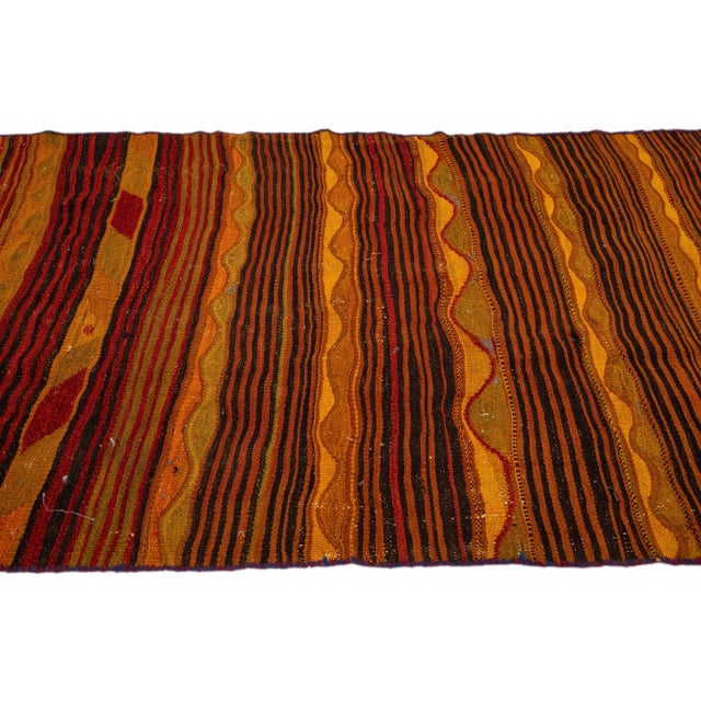 1960s 1960s Vintage Turkish Kilim Orange Handmade Stripe Wool Rug For Sale - Image 5 of 10