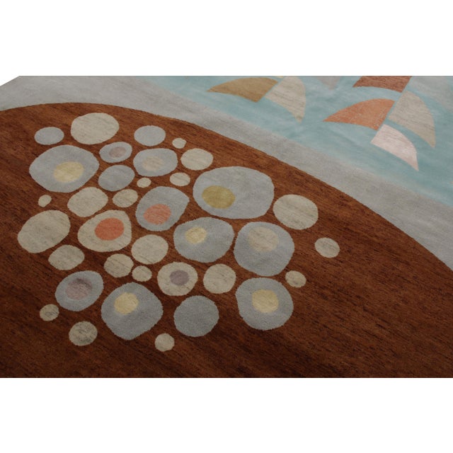 Mid-Century Modern Rug & Kilim’s Mid-Century Modern Style Rug in Blue and Brown Geometric Pattern For Sale - Image 3 of 6