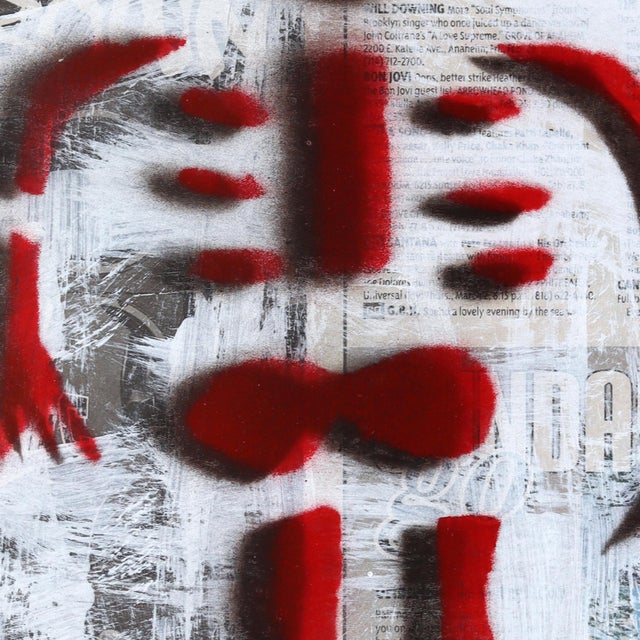 Contemporary Red Dot Pulse - Original Pop Street Art Acrylic Painting on Newspaper by Gary John For Sale - Image 3 of 6