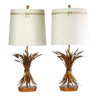 Mid-Century Italian Sheaf of Wheat Gold Gilt Table Lamps by the Marbro Lamp Co. For Sale