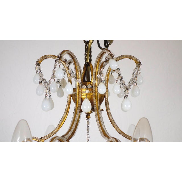Metal Antique Gilded Metal and Murano Glass Drop Chandelier, 1920s For Sale - Image 7 of 13