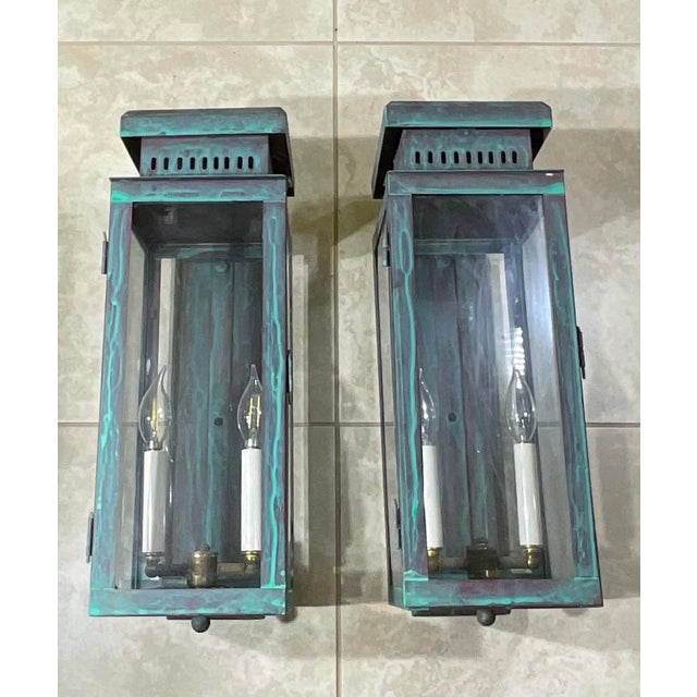 2020s Large Stunning Pair of Solid Copper Wall Lanterns For Sale - Image 5 of 16