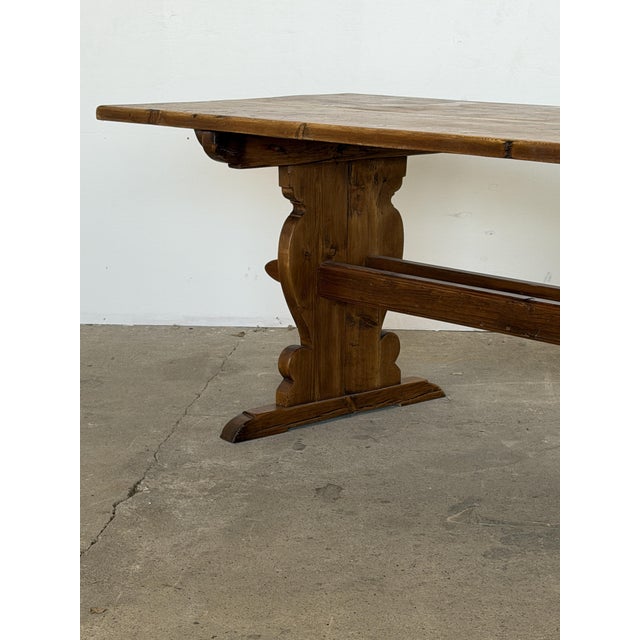 Mid-Century Scandinavian Modern Rustic Pine Trestle Dining Table, 1940s For Sale - Image 4 of 11