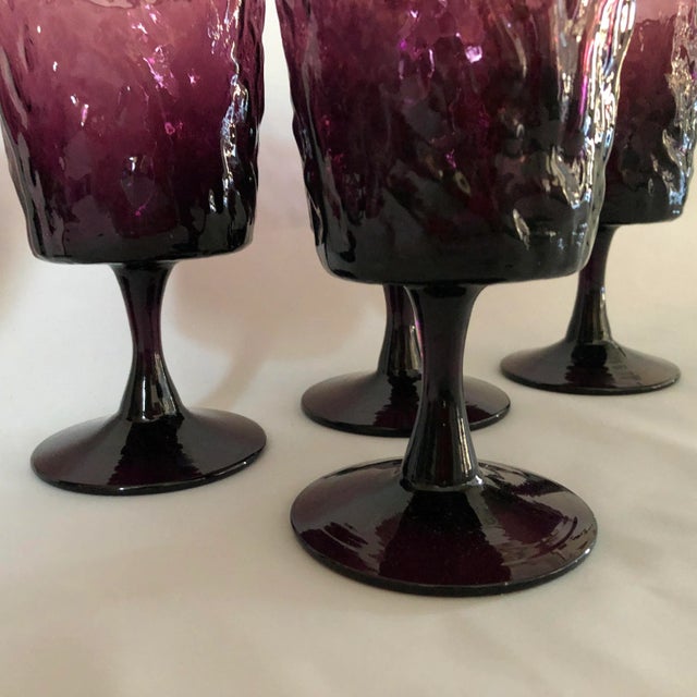 Mid-Century Modern Midcentury Purple Wine ,Water Goblets S/5 For Sale - Image 3 of 6