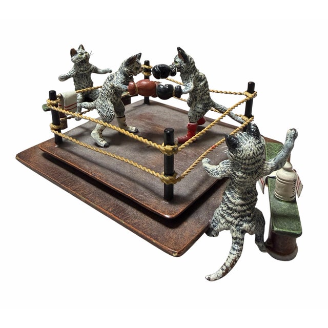 Victorian Rare Antique Vienna Bronze Sculpture of Cat Boxing Match For Sale - Image 3 of 5