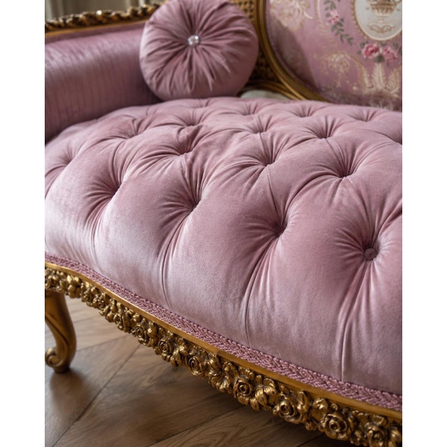 1940s 1940 French Artisan Louis XVI Gold Rose Beech Settee For Sale - Image 5 of 18
