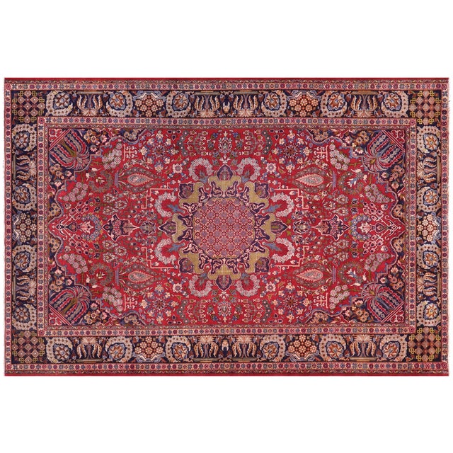 Persian Vintage Tabriz Red/Blue Wool Rug - 9'1'' X 12'4'' For Sale - Image 9 of 10