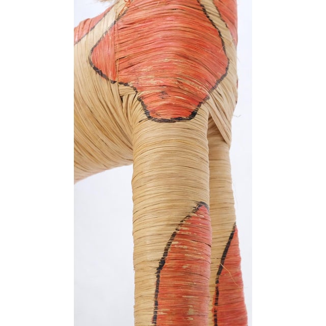 Group of 4 Giraffe Folk Art Rattan Bamboo Straw Hand Painted Animal Sculptures For Sale - Image 12 of 16