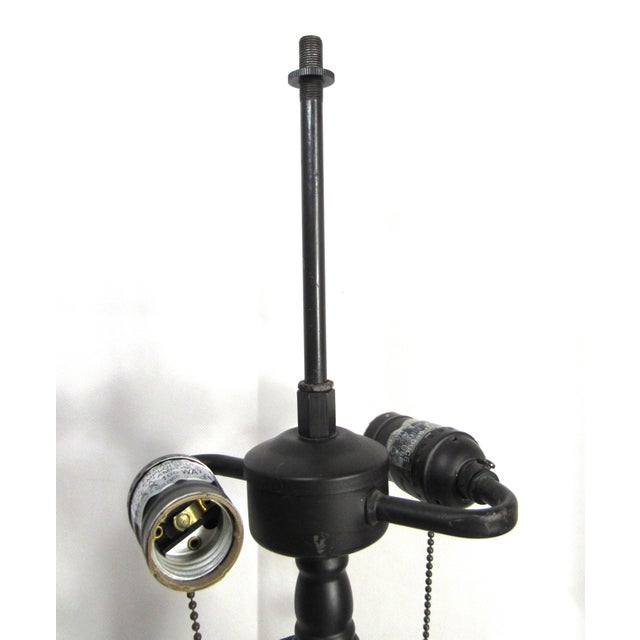 Vintage Tiffany Style Iron Bronze Lamp With Shade For Sale - Image 9 of 16