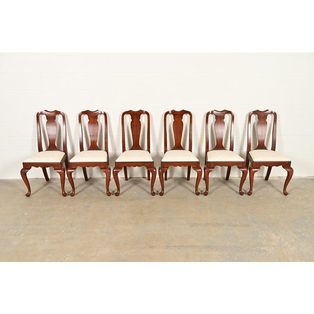 Queen Anne Henkel Harris Queen Anne Solid Cherry Wood Dining Chairs, Set of Six For Sale - Image 3 of 13