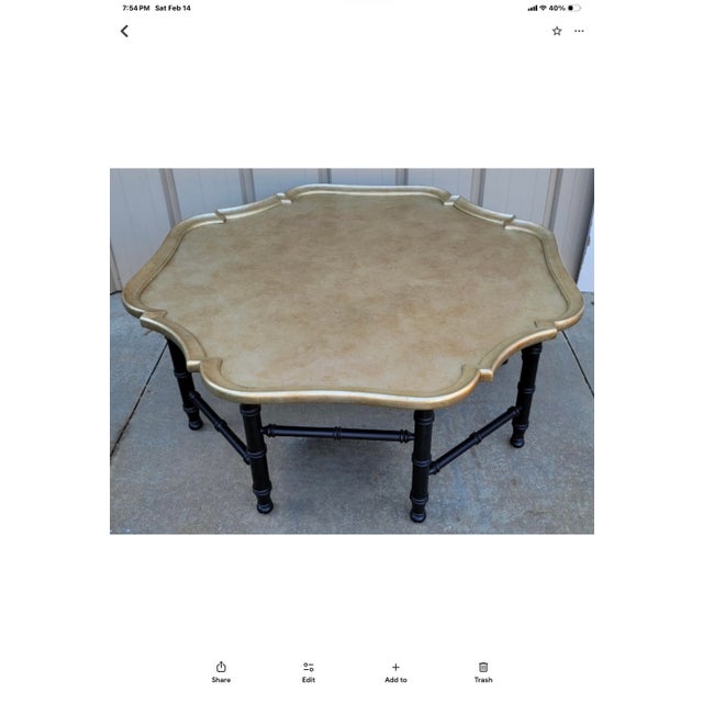 Ornamental & Decorative Materials Chippendale Style Gold Tray Table W/ Black Faux Bamboo Base Att. Kittinger For Sale - Image 7 of 8