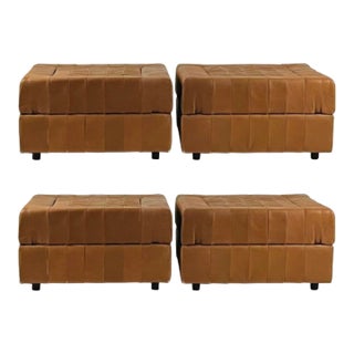 Set of 4 Brazilian Modern Strapped Leather Ottomans Mp-145 by Percival Lafer, 1970s For Sale