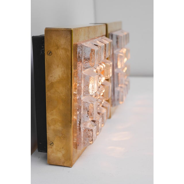Swedish Brutalist Glass and Brass Wall Lamps from Falkenbergs Belysning, Set of 2 For Sale - Image 10 of 18