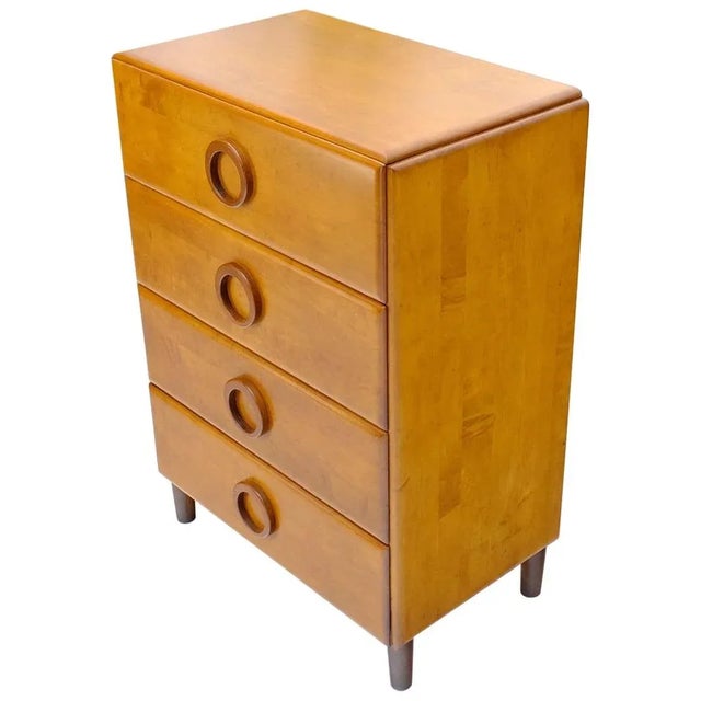 Russel Wright Solid Maple Art Deco Round Pulls 4 Deep Drawers High Chest Dresser For Sale - Image 13 of 13