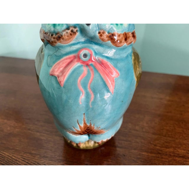 Midcentury French Majolica Owl Pitcher For Sale - Image 6 of 16