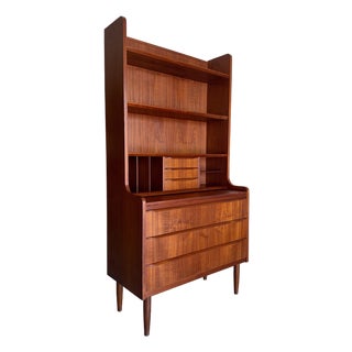Mid Century Danish Teak Secretary Desk Bookcase For Sale