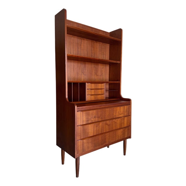 Mid Century Danish Teak Secretary Desk Bookcase For Sale