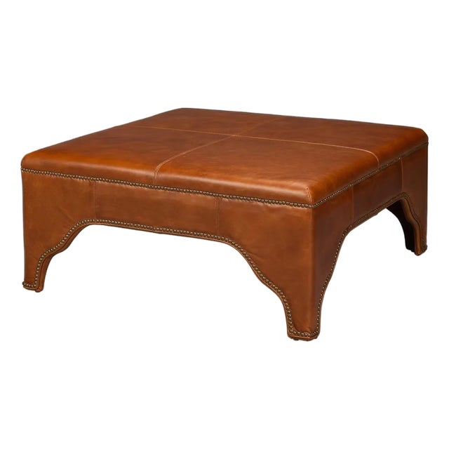 Square Brown Leather Cocktail Ottoman For Sale