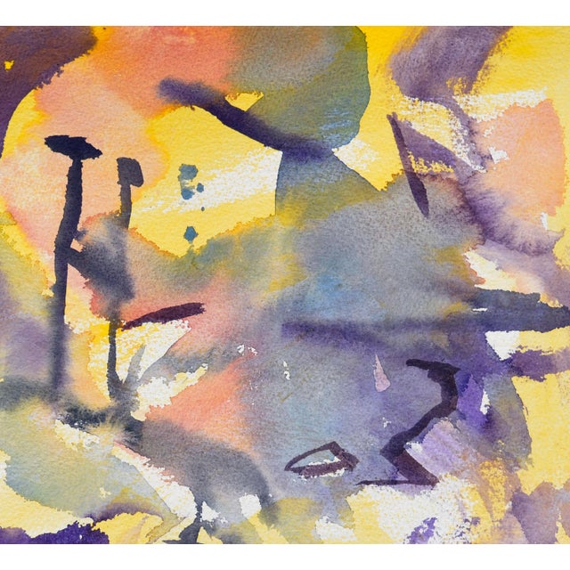 Vintage Purple & Yellow Abstract Watercolor by Les Anderson For Sale - Image 4 of 5