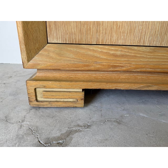 James Mont Attributed Regency Chinoiserie Cerused Oak Cabinet With Silvered Relief Panels For Sale - Image 10 of 12