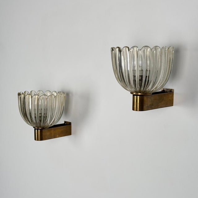 Murano Crystal Sconces with Suspended Gold Leaf Particles by E. Barovier for Erco, 1940s, Set of 2 For Sale - Image 9 of 18