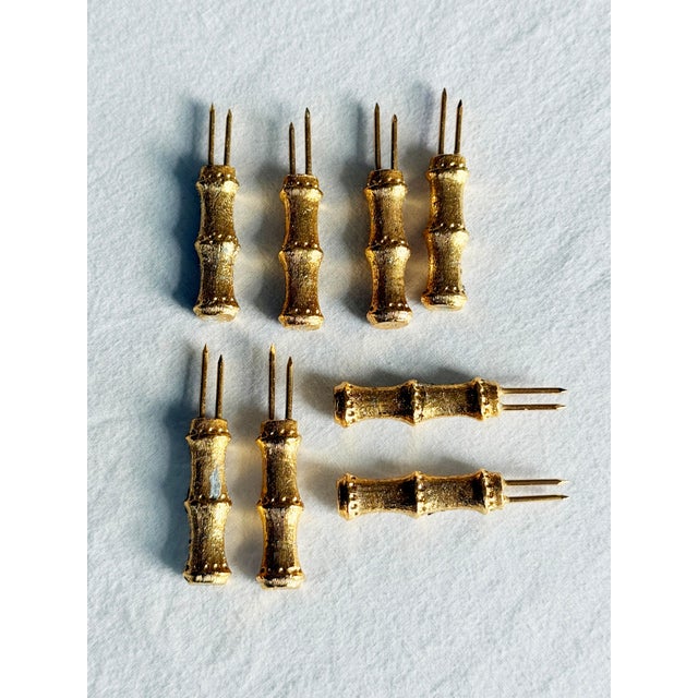 1960s Vintage Hollywood Regency Gilt Bamboo Corn Holders Set of 8 For Sale - Image 5 of 11