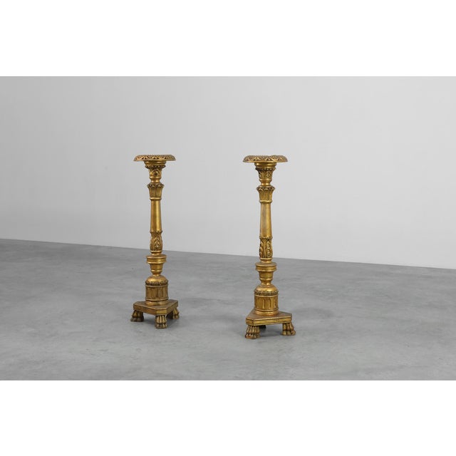 19th Century Giltwood Pedestals with Plaster Decoration, France, Set of 2 For Sale - Image 3 of 16