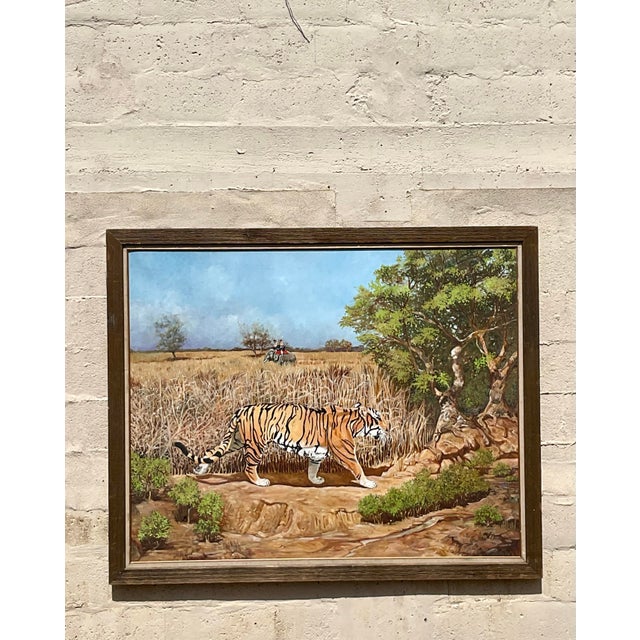 Rustic Vintage Boho Monumental Tiger Original Oil Painting on Canvas For Sale - Image 3 of 7