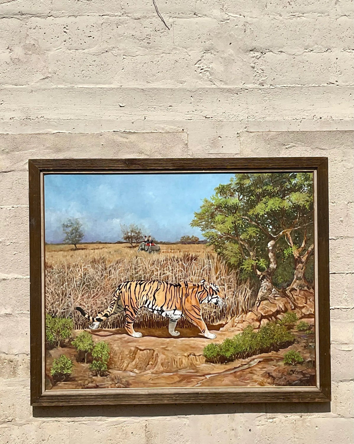 Vintage Boho Monumental Tiger Original Oil Painting on Canvas - Side view