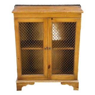 Vintage French Country Farmhouse Pine Chicken Wire Bookcase Curio Cabinet 33" For Sale