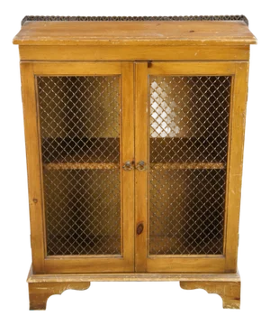 Vintage French Country Farmhouse Pine Chicken Wire Bookcase Curio Cabinet 33"