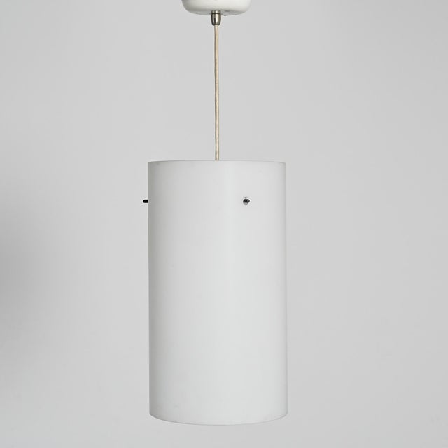 Metal Opaline Glass Cylindrical Pendant Light, 1970s For Sale - Image 7 of 8