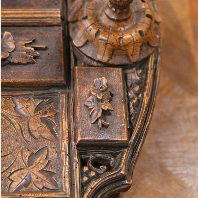 19th Century French Black Forest Carved Walnut Smoker’s Desk Set For Sale - Image 10 of 13