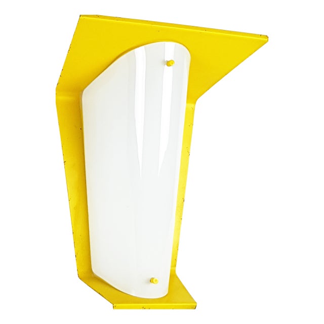Mid-Century Italian Yellow Metal and Opaline Glass Sconce For Sale