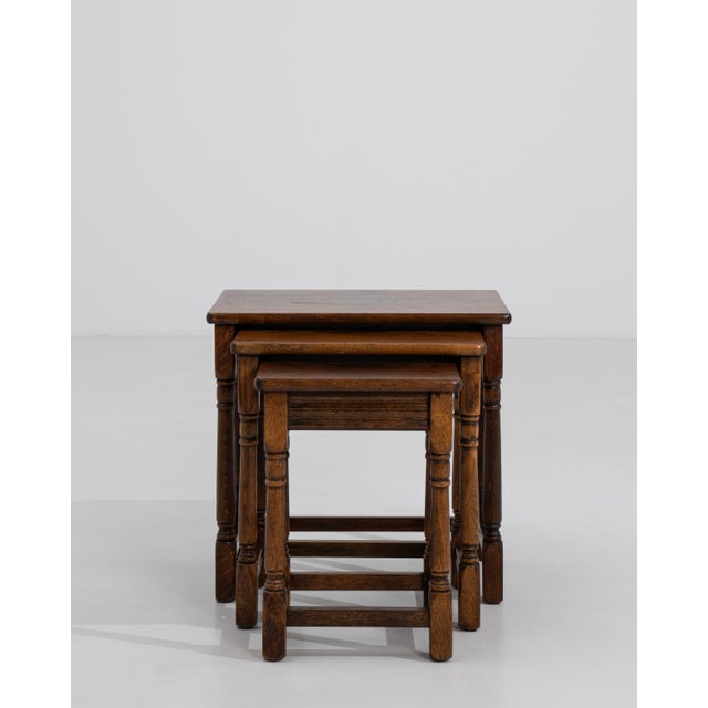 Brown Set of 3 French Oak Nesting Tables, Circa 1970 For Sale - Image 8 of 14