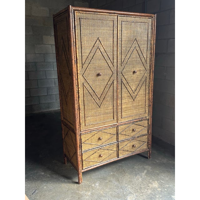 1980s Tortoiseshell British Colonial Bamboo & Rattan Wardrobe Attributed to Ralph Lauren for Bloomingdale’s For Sale - Image 9 of 12