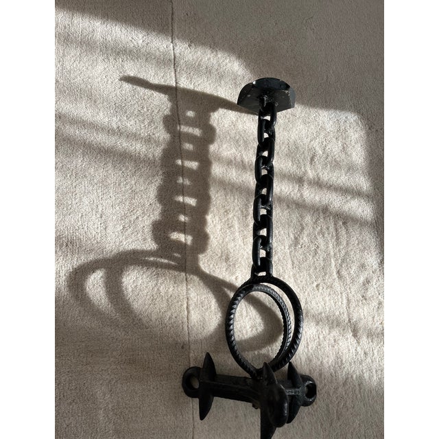 Metal Brutalist Spanish Midcentury Wrought Iron Chain Candle Holder For Sale - Image 7 of 9