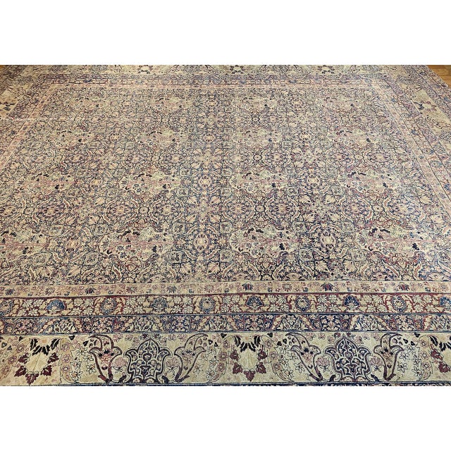 Ivory 19th Century Oversized Persian Kerman Lavar Rug, Hand-Knotted Wool, Allover Tree of Life Pattern, Royal-Blue & Ivory, 14’ X 18’ For Sale - Image 8 of 17