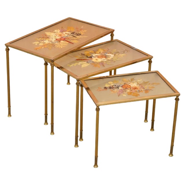 French Bronze Pressed Nesting Tables, 1920s, Set of 3 For Sale