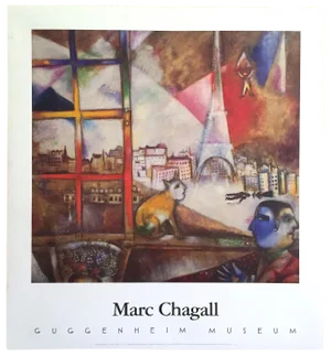 Marc Chagall Vintage 1995 Lithograph Print Guggenheim Museum Poster " Paris Through the Window " 1913